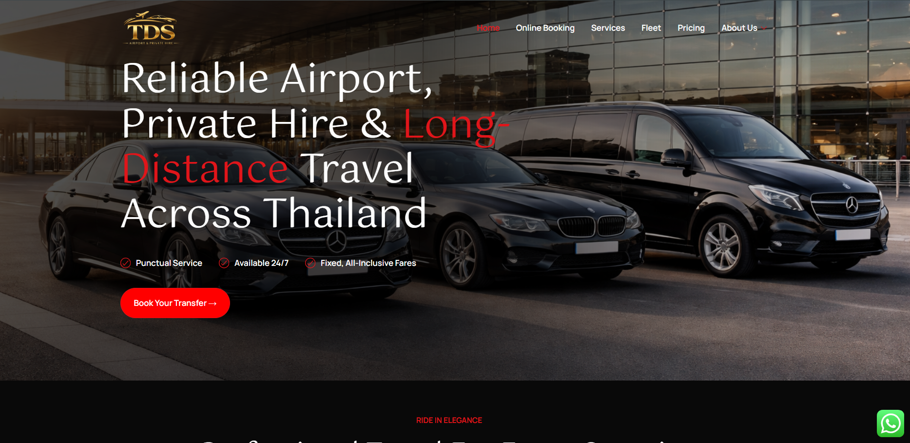 TDS Private Hire website screenshot